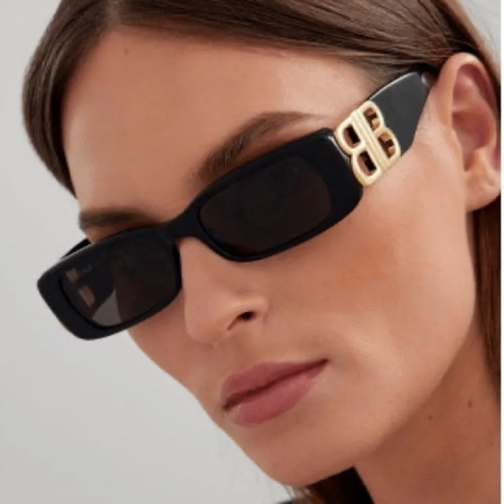 Balenciaga Black Rectangular Logo Sunglasses